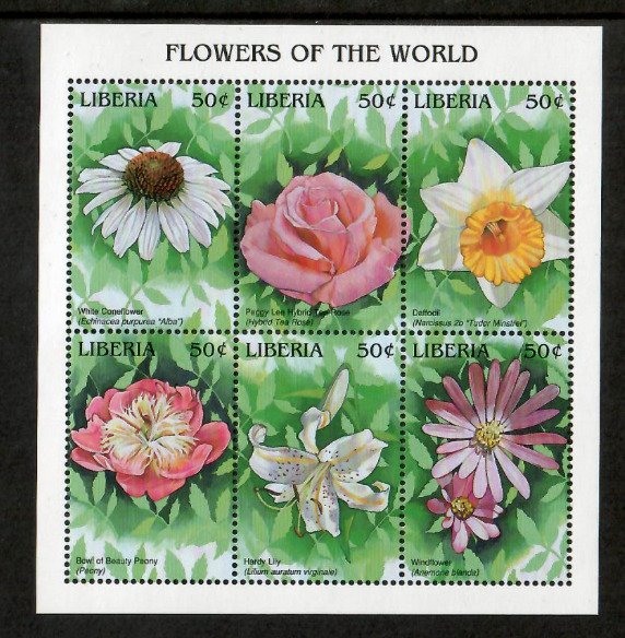Liberia 1997 - Flowers - Sheet of 6 Stamps - Scott #1267 - MNH