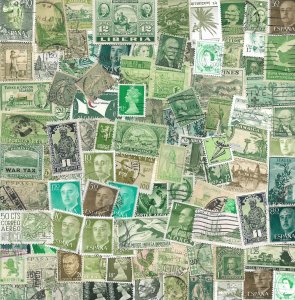 100 Green World Wide Real Postage Stamps Scrapbook Arts Crafts Collage Decoupage