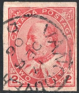 Canada SC#90a 2¢ King Edward VII Imperforate (1903) Used