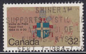 Canada 1030 USED 1984 Papal Coat of Arms & Map 32¢