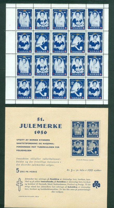 Norway. 1956 1 Sheet Christmas Seal With 20 Seal. Princess Astrid. MNH.+ Page.