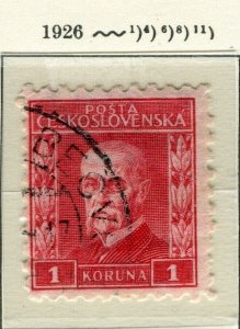 CZECHOSLOVAKIA; 1926 President Masaryk issue used Shade of 1k. value