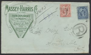 1906 Massey-Harris Advertising Cover Registered Bathurst St Toronto - Smithville