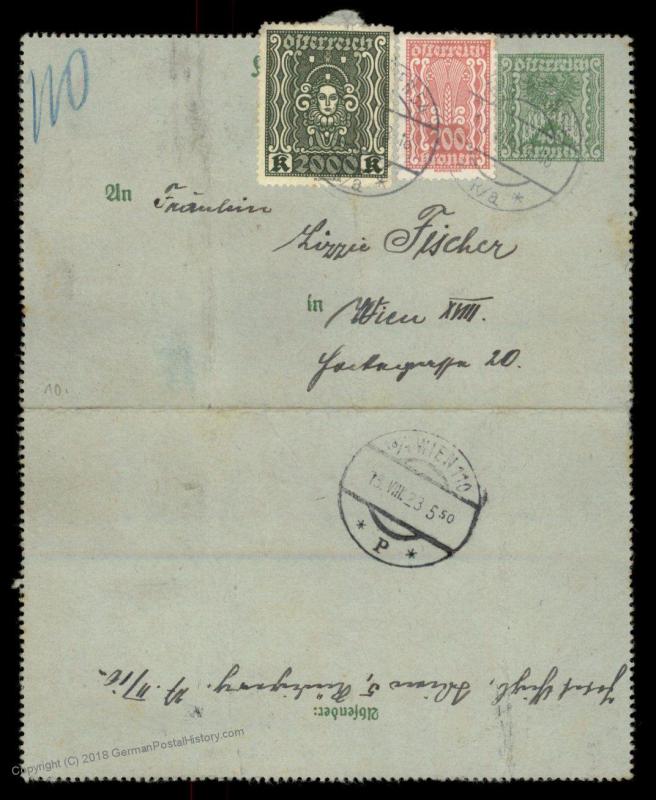 Austria 1923 Inflation Upfranked Rohrpost Pneumatic Mail Cover Postal Card 90196