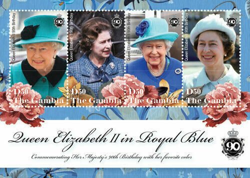 Gambia 2016 - Queen Elizabeth II in Royal Blue, 90th Birthday - Sheet of 4v MNH