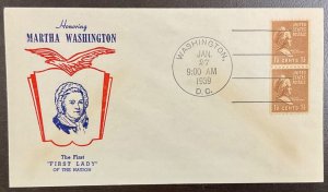 849 Fidelity cachet Martha Washington Line Pair Coils  FDC 1939