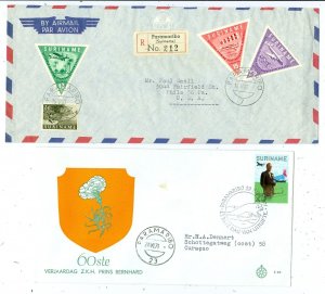 SURINAME LOT of (2) AIRMAIL COVERS...(1) REGISTERED