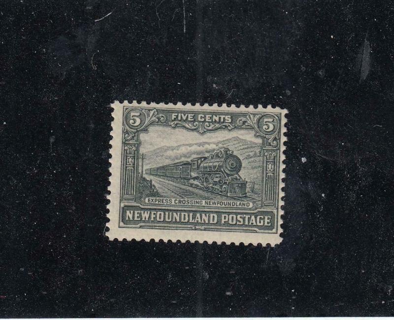 NEWFOUNDLAND  # 149 F-MLH 5cts 1928 EXPRESS TRAIN / PICTORIAL-1 / SLATE GREEN