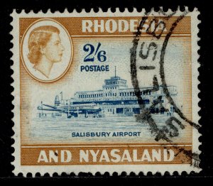 RHODESIA & NYASALAND QEII SG28, 2s 6d lt blue&yel-brown, FINE USED. 