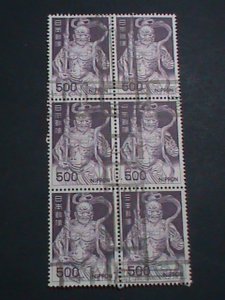 ​JAPAN STAMP-JAPANESE BUDDHA WITH BEAUTIFUL CANCELL-USED BLOCK OF 6-EST.-$6 F