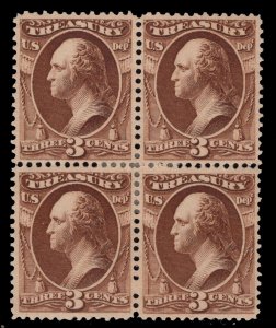 MOMEN: US STAMPS #O109 SOFT PAPER OFFICIAL BLOCK OF 4 UNUSED VF $400 LOT #84531*