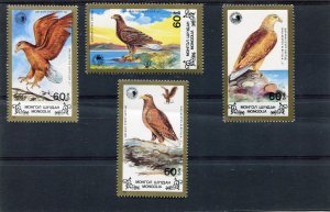 Mongolia 1988 BIRDS EAGLES set 4 values Perforated Mint (NH)