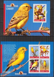 Uganda 2014 Birds Canary Sheet + S/S MNH