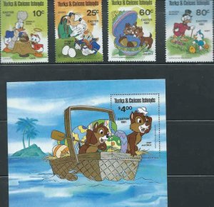 Turks & Caicos - Disney Characters - Set of 4 Stamps + S/S - 20K-002