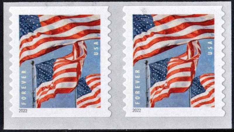 NEW ISSUE: (Forever) U.S. Flags Coil Pair: BCA, 3K Roll (2022) SA