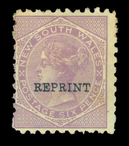 NEW SOUTH WALES 1882  Queen Victoria  6p red lilac  Scott # 66  ovpt. REPRINT