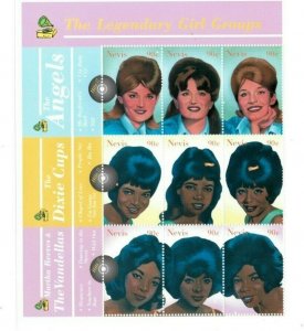 Nevis 2000 - SC# 1230 The Angels, Vandellas, Girl Groups Sheet of 9 Stamps - MNH