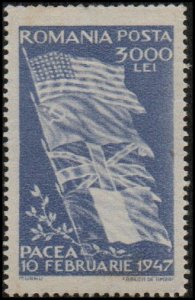 Romania 644 - Mint-H - 3000L Flags of US, Russia. GB, Romania (1947) (cv $0.55)