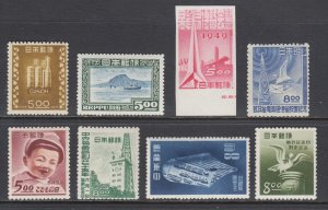 Japan Sc 416,447,448,455,458,459,468,500 MNH. 1949-50 issues, 8 diff, fresh F-VF