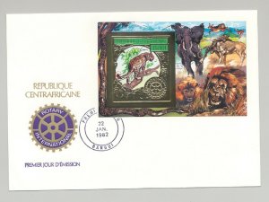 Central Africa 1981 Rotary Leopard 1v Gold Deluxe S/S Perf & Imperf on 2 FDC