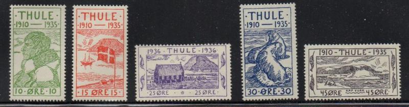 Greenland Thule 1935  local stamp set mint Facit T1-5