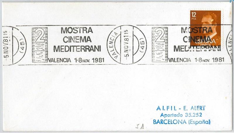 CINEMA ---  SPAIN -  POSTAL HISTORY -  SPECIAL postmark on COVER 1981 Valencia