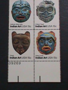 ​UNITED STATES -1980 SC# 1837a -AFRICAN FOLK ART-INDIAN MASKS MNH PLATE BLOCK