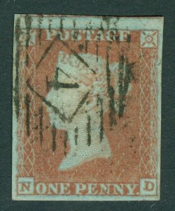 SG 8 1d red-brown plate 91 lettered ND. Very fine used 4 margin example 