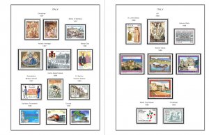 COLOR PRINTED ITALY 1966-1989 STAMP ALBUM PAGES (79 illustrated pages)