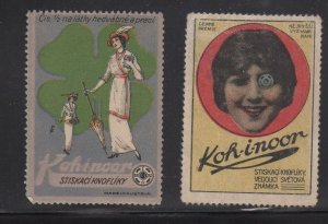 Pair of Czech Advertising Stamps - Koh-i-noor Clothing Snaps- NG