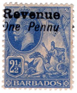(I.B) Barbados Revenue : Duty Stamp 1d on 2½d (Pennu variety) 