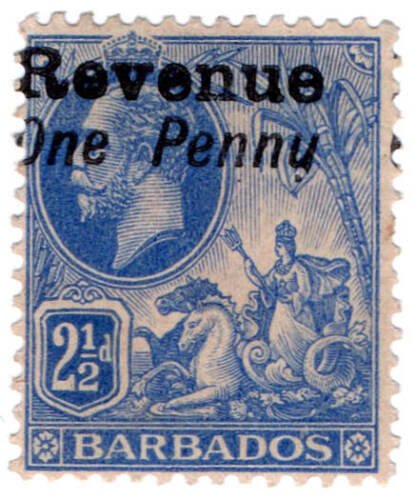 (I.B) Barbados Revenue : Duty Stamp 1d on 2½d (Pennu variety) 