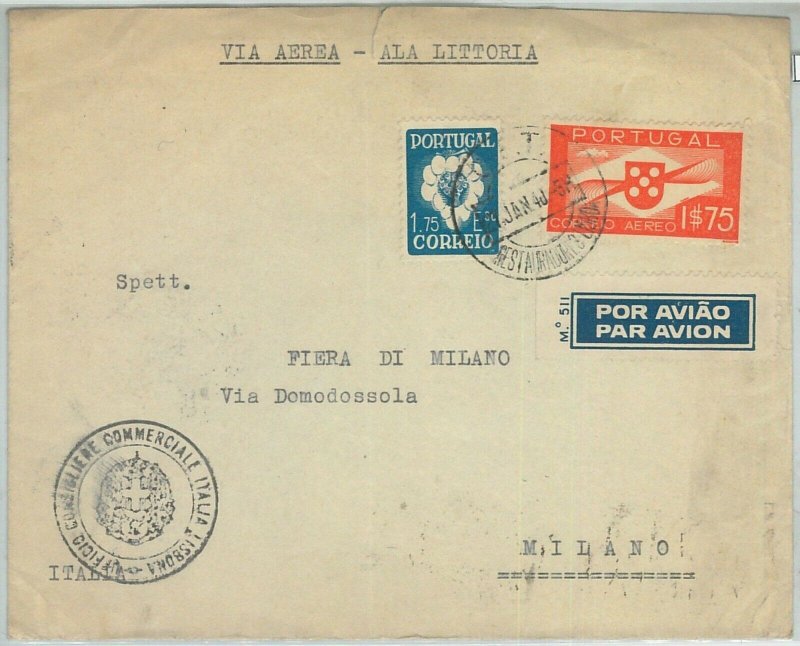 74106 - PORTUGAL - Postal History - WING LITORIA airmail COVER to ITALY 1940-