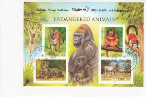 Ireland 1998 FDC Sc #1156b Sheet Stampia 98  Endangered Animals: Cheetah, Ory...