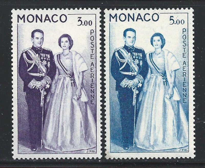 1960-61 MONACO, Air Mail n . 74 and 76, Principi Ranieri and Grace of Monaco, 2