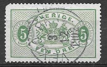 Sweden 1884 5 Ore Official, Scott #O15, used