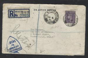 GREAT BRITAIN  (PP2101B)  1945  KGVI 3D OAS REG FPO DS 537 CENSOR TO ENGLAND