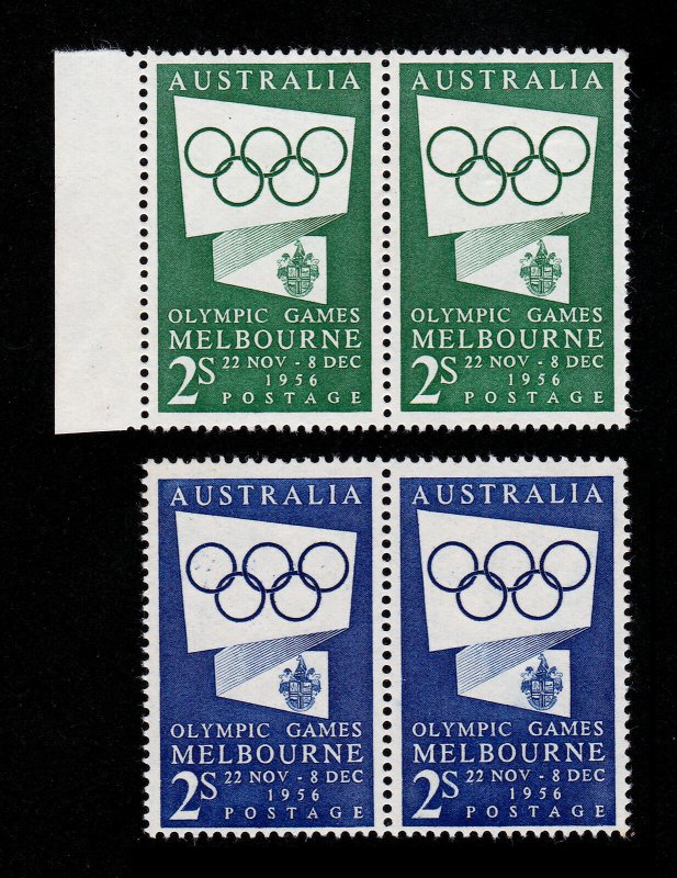 AUSTRALIA ⭐ 1956 OLYMPIC ISSUES 2S ⭐ SCOTT #277 AND #286 PAIRS MNH-OG