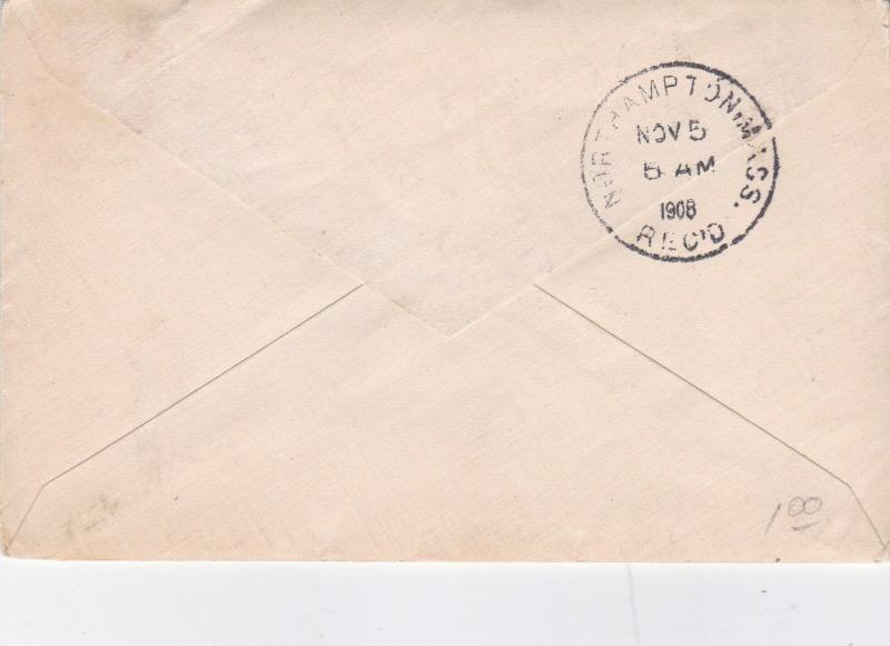 United States 1908 Middletown Conn.to Northampton Mass. cover VGC D