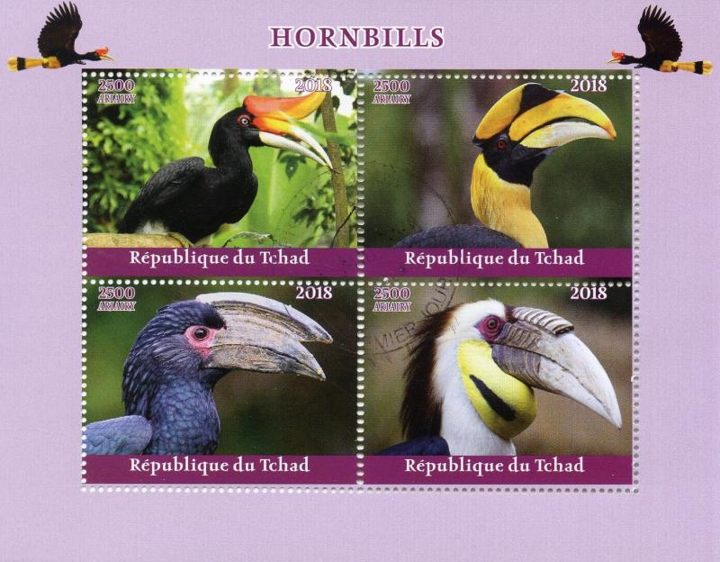 Chad Birds on Stamps 2018 CTO Hornbills Hornbill 4v M/S