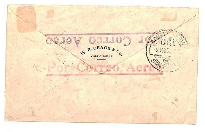 CHILE 10p HIGH VALUE Cover 1930 Foreign Air Mail Flight New York {samwells}Z163