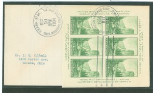 US 751 1934 1c Yosemite Souv. Sheet on an addresed (typed) Uncacheted FDC with A Trans-Mississippi Convention Cancel