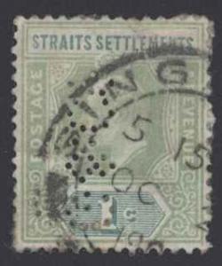 Straits Settlements Sc# 93 Used Perfin Guthrie & Co. 1902 1c green KEVII