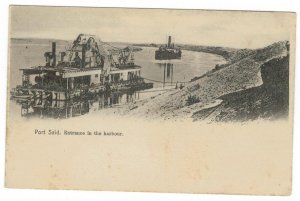 Postcard Egypt 1905 Port Said Suez Canal Ships Boats Entrance in the Harbour