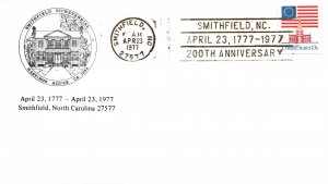 US EVENT CACHET COVER SMITHFIELD N.C. BICENTENNIAL POSTMARKED AT SMITHFIELD 1977