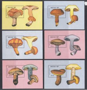 Bhutan Sc 713-736 MNH. 1989 Mushrooms, cplt set, 12 stamps & 12 souv sheets, VF