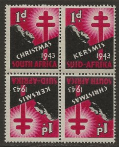 1943 South Africa TB TUBERCULOSIS Cinderella Xmas seal TEE CUP BLOCK F/VF-NH-