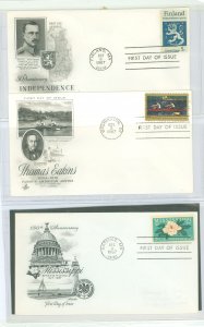 US 1334/1335/1337 1967 3 U/A Artcraft & artmaster FDCs, Finland, Thomas Eakins, Mississippi Statehood.