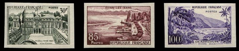 France, 1950-Present #907-909 (YT 1192-1194) Cat€110, 1959 Tourism, imperf....