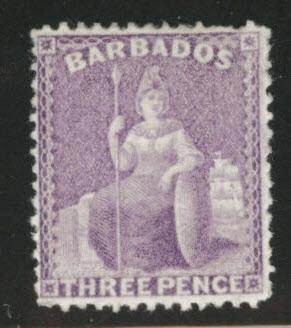 Barbados Scott 52  Britannia MH* 1878 perf 14, CC wmk CV$150